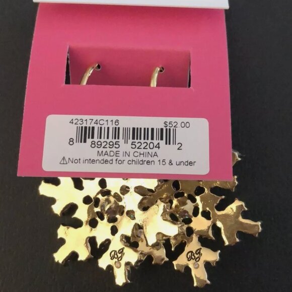 NEW Betsey Johnson Snowflake Drop Earrings Gold Toned AB Crystals Authentic - Picture 3 of 4